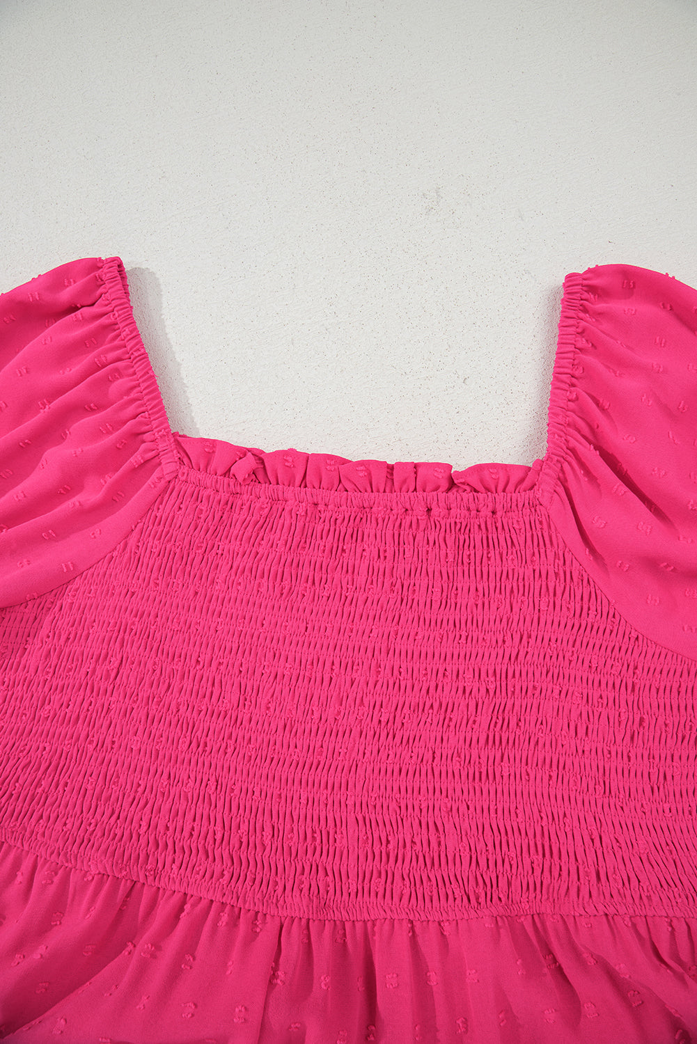 Wisteria Swiss Dot Smocked Frilled Neckline Short Sleeve Plus Size Dress