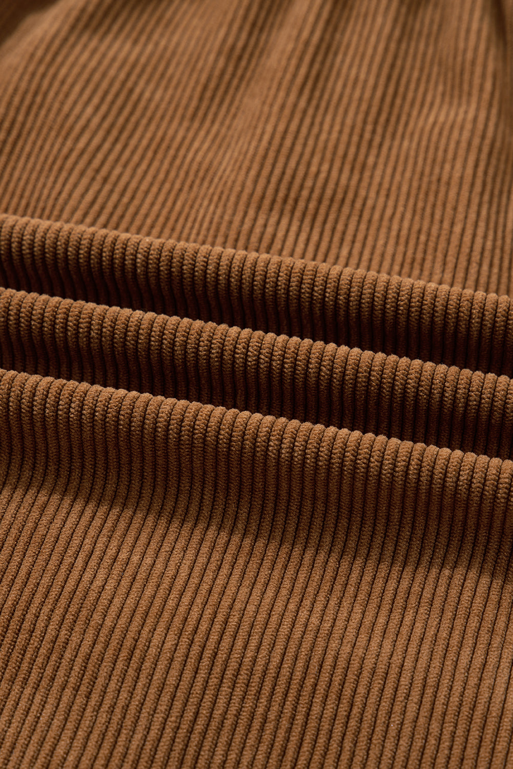 Camel Corduroy Full Buttoned Collared Shirt Style Plus Size Dress