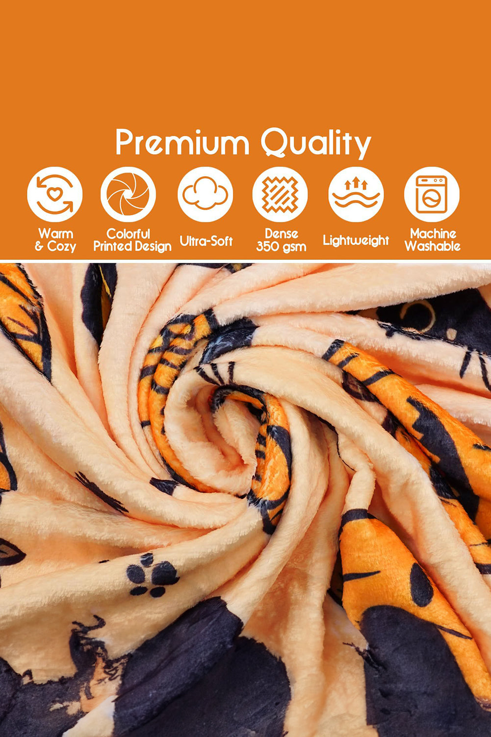 Russet Orange Halloween Pumpkin Cat Printed Fleece Blanket