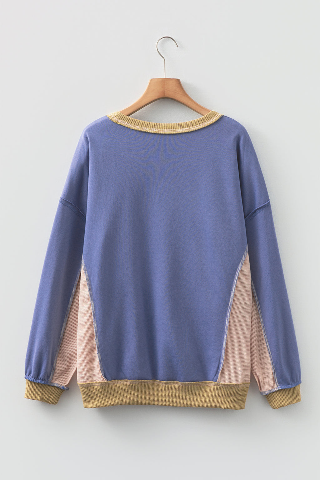 Light Pink Color Block Mix Texture Waffle Patchwork Oversize Sweatshirt