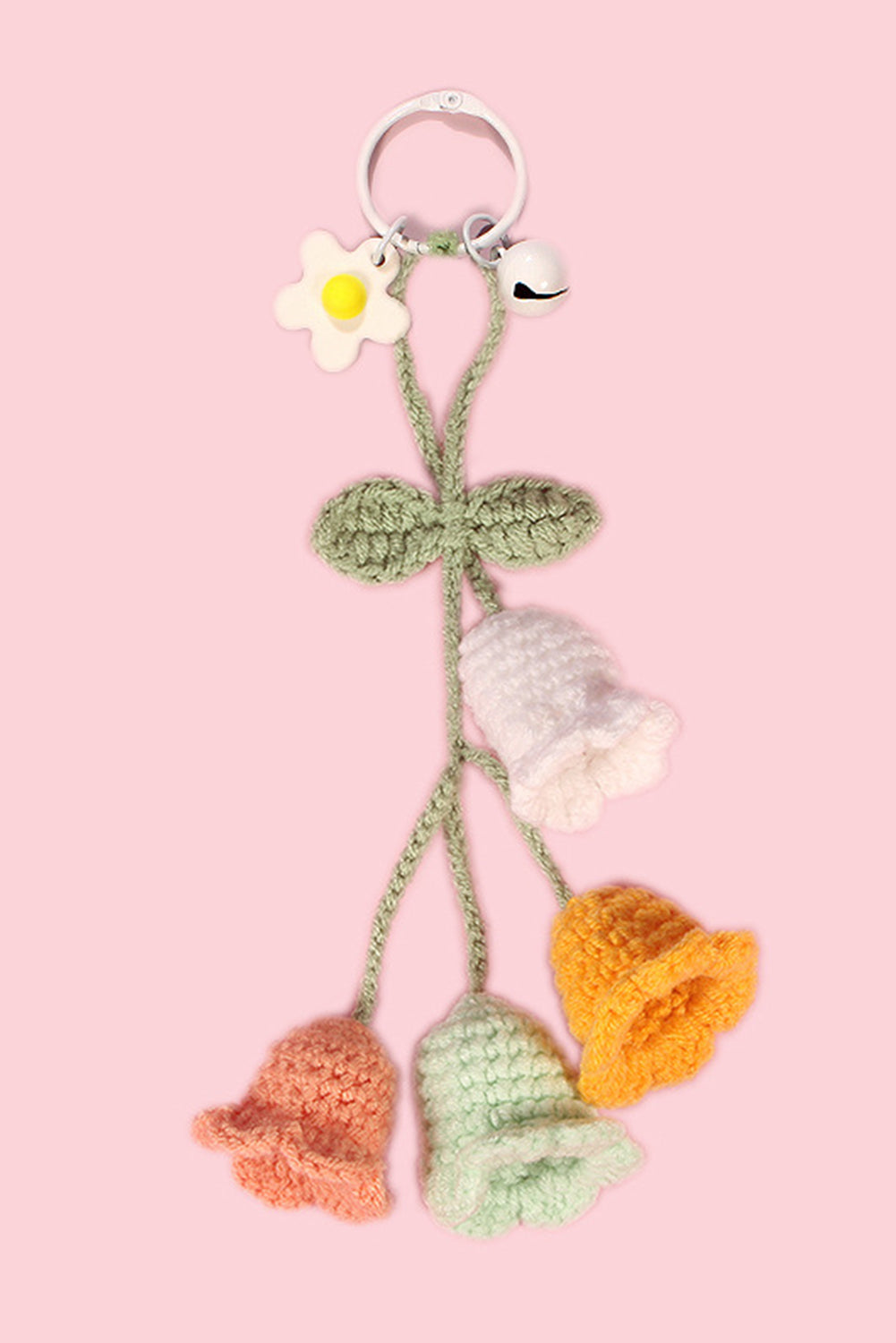Meadow Mist Green Handmade Crochet Bell Orchid Flower Key Ring Bag Pendant