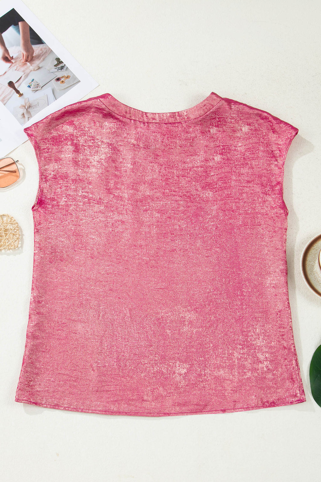 Apricot Metallic Round Neck Smocked Long Sleeve Blouse