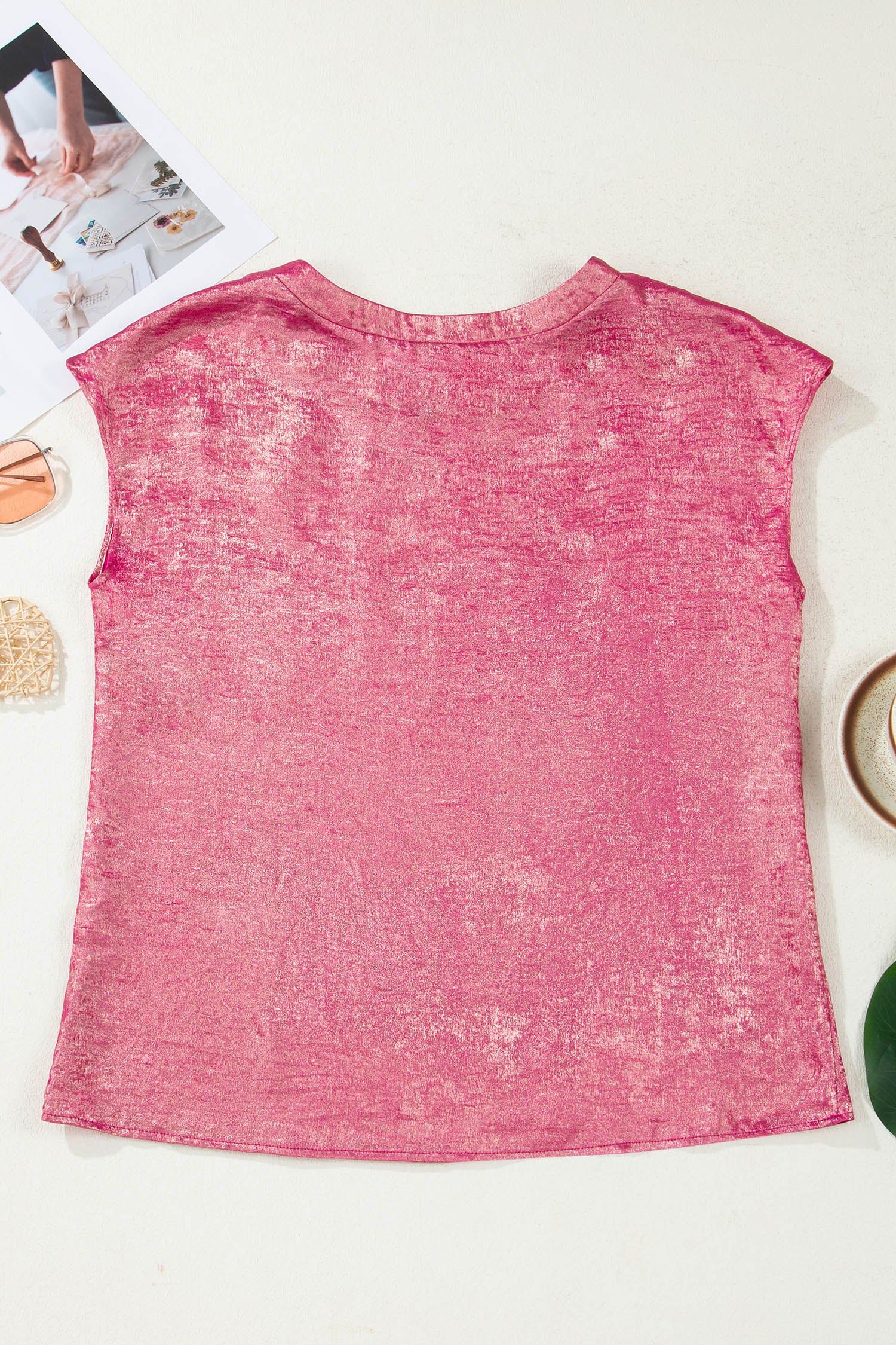 Apricot Metallic Round Neck Smocked Long Sleeve Blouse