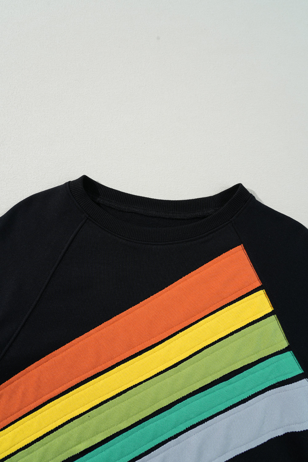 Apricot Rainbow Colorblock Striped Pullover Sweatshirt