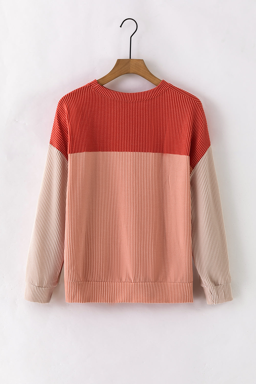 Pale Chestnut Color Block Corded Long Sleeve Top