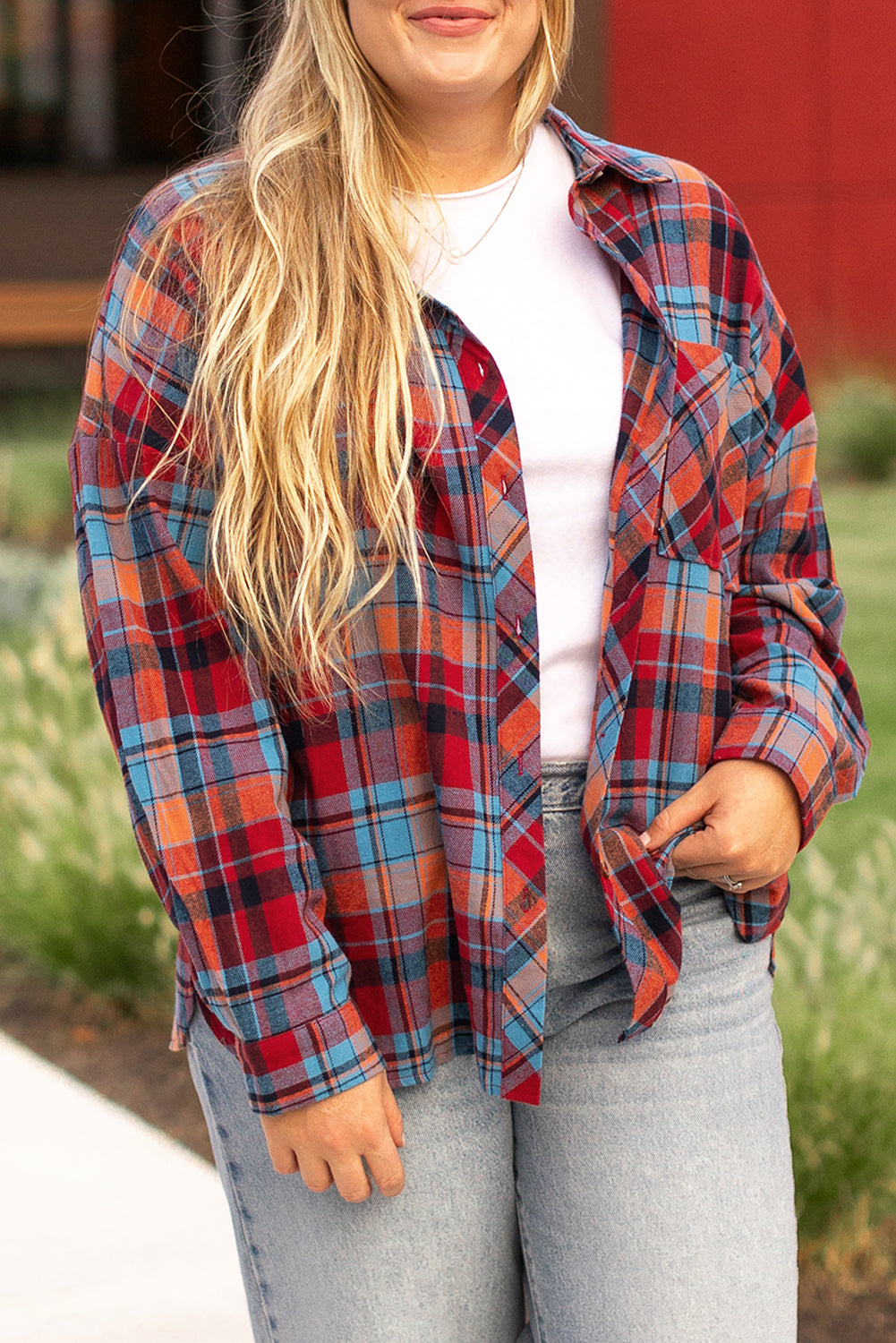 Red Plaid Print Loose Vintage Shirt