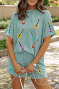 Iceland Blue Guitar Print Corded Short Set