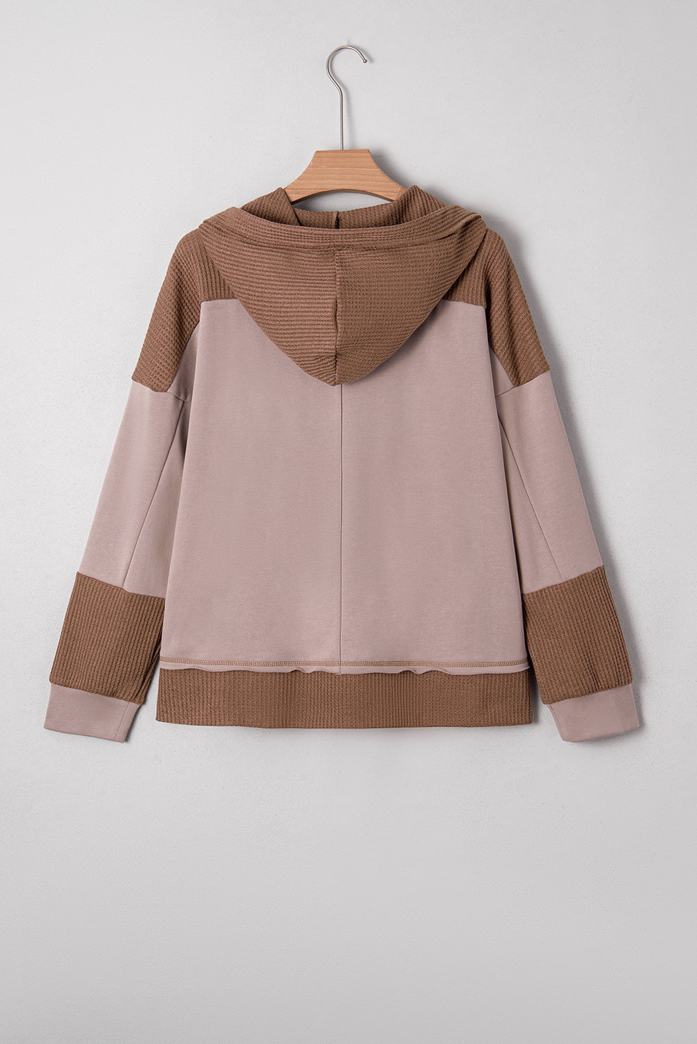 Goat Waffle Contrast Patchwork Plus Size Pocketed Hoodie
