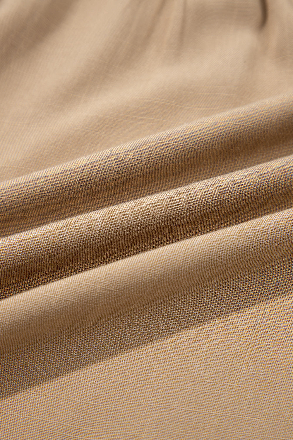 Light French Beige Waffle Patchwork Button Up Frayed Hem Shirt