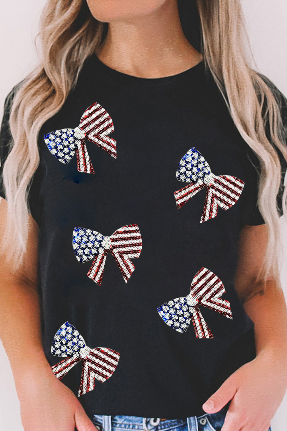 White Sequin American Flag Can Oversized Graphic Tee