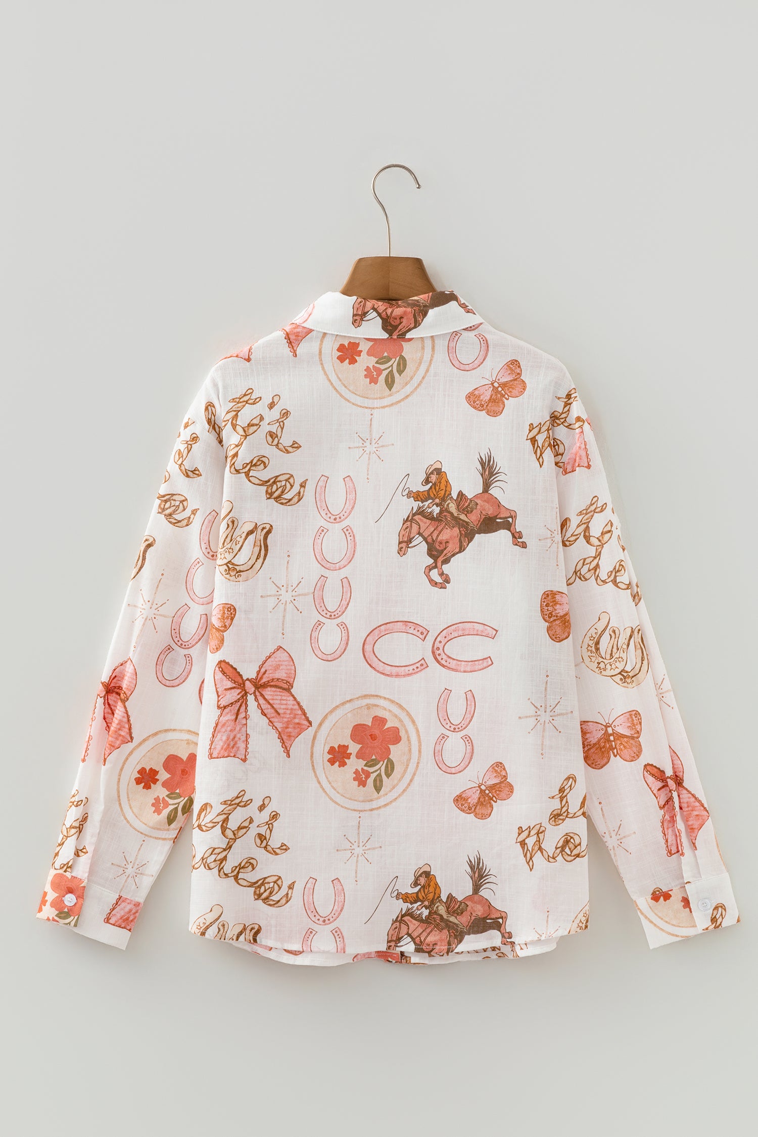 White Rodeo Cowgirl Print Western Button up Shirt