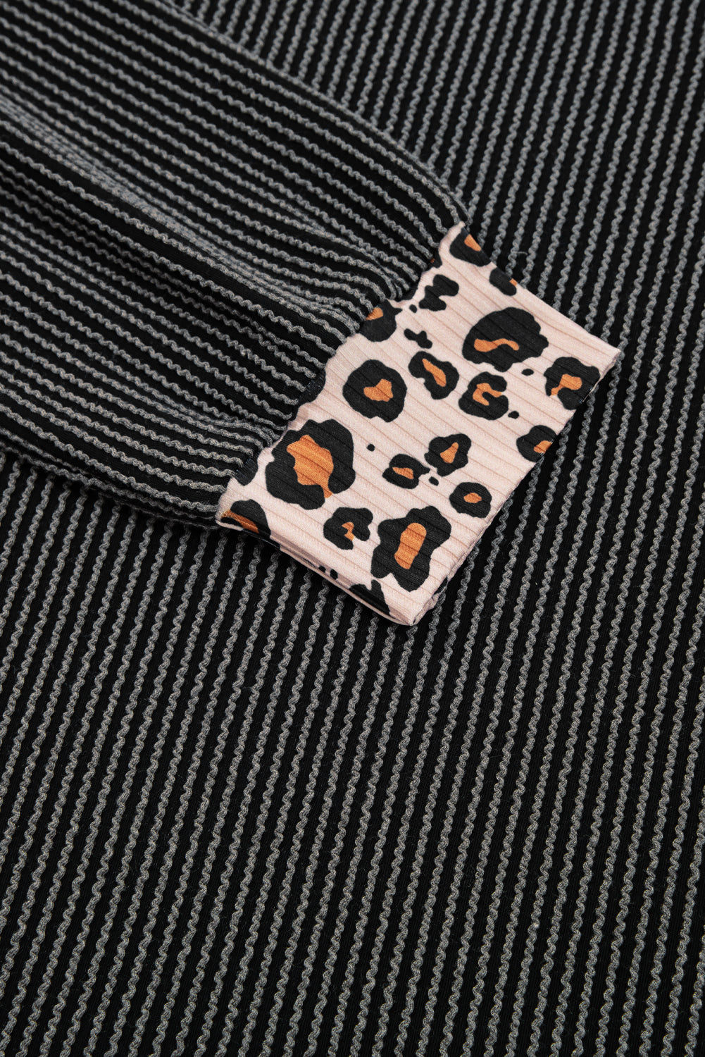 Carbon Grey Leopard Patchwork Edge Twisted Rib T Shirt and Cropped Pants Set