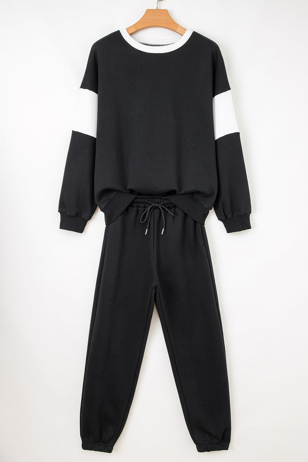 Black Drop Shoulder Loose Sweatshirt and Joggers Active Set