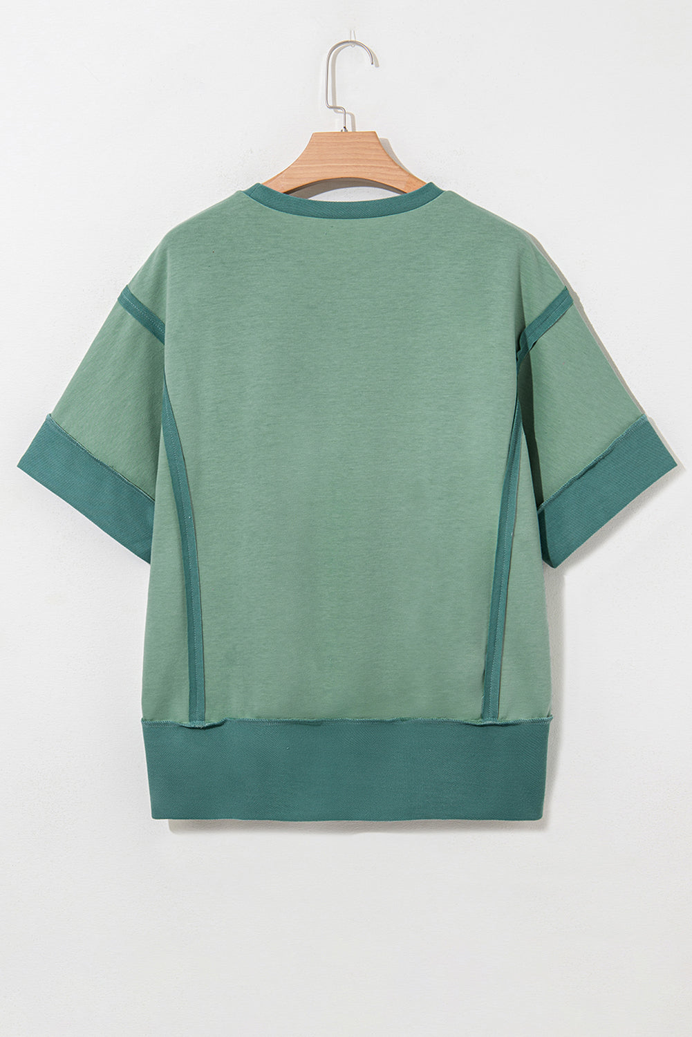 Smoke Green Floral Boots Printed Raw Seam Mix Texture Patchwork Tee