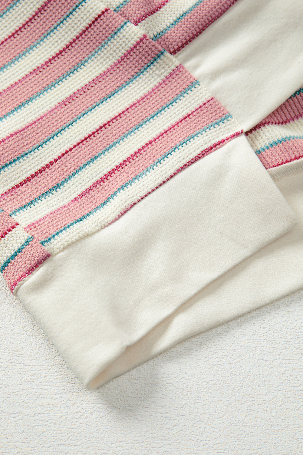 Khaki Stripe Stitched Detail Color Block Patchwork Oversized Pullover Top