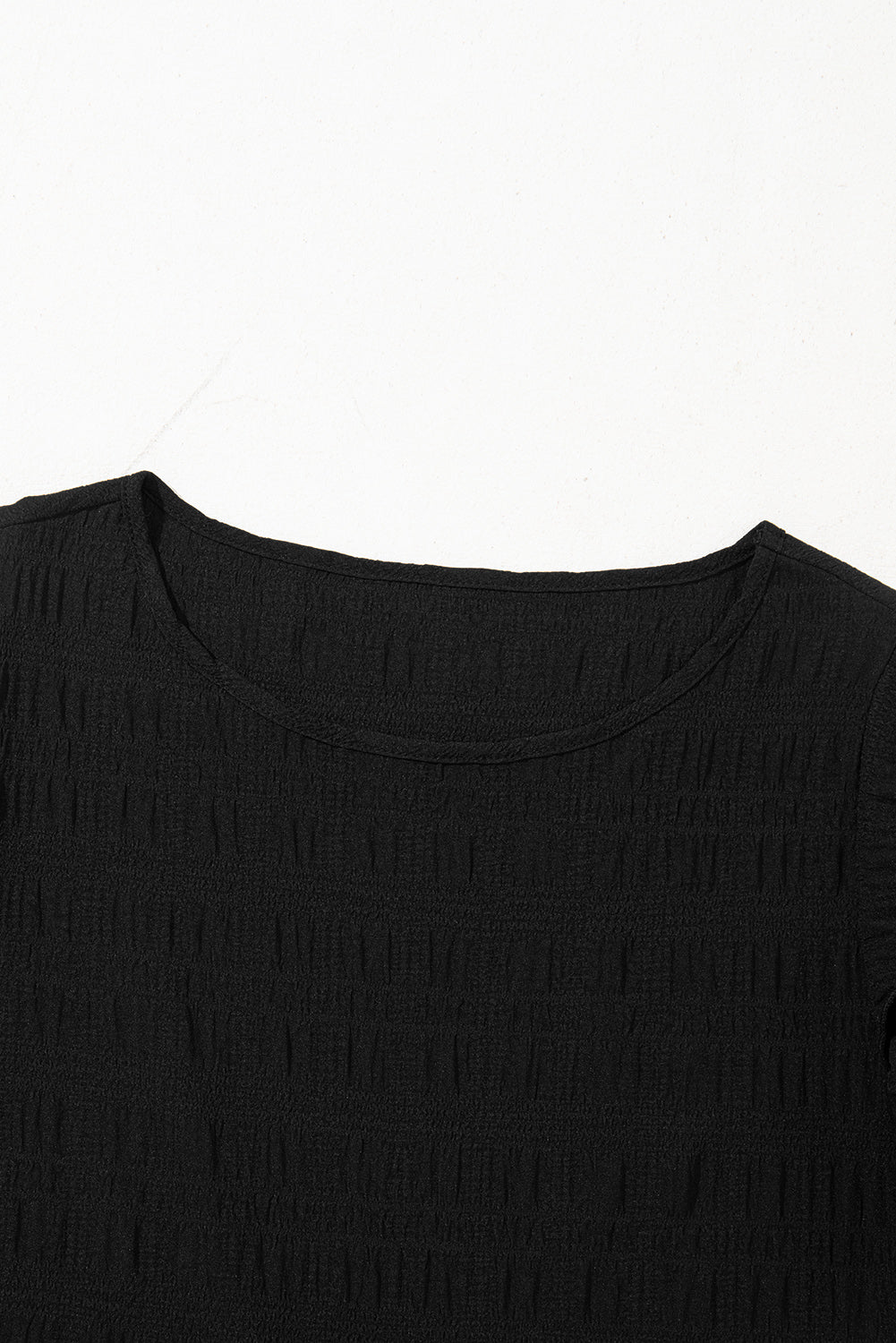 Dark Green Textured Ruffled Sleeve Round Neck Top