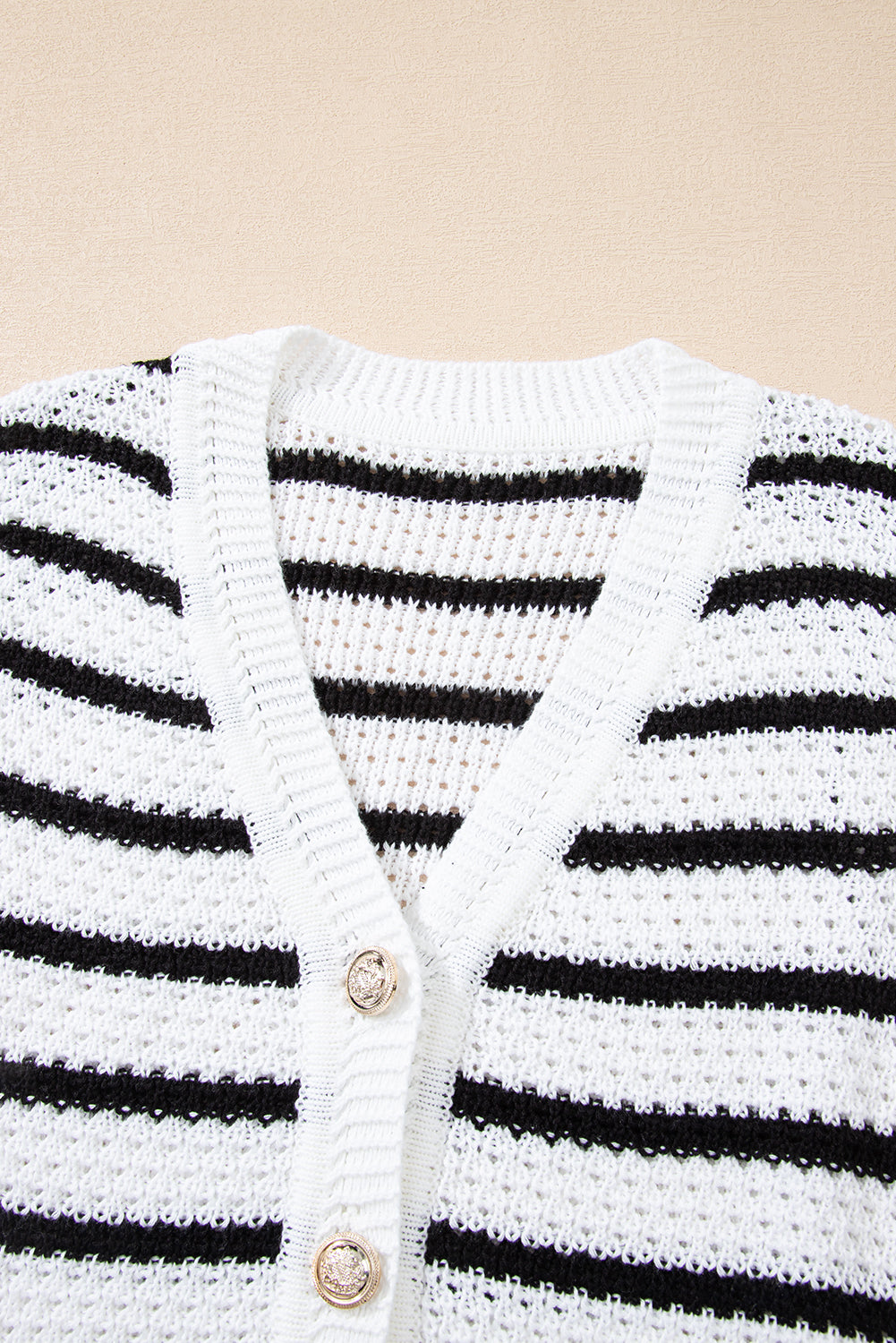 Sky Blue Stripe V Neck Gold Buttons Elegant Sweater Vest