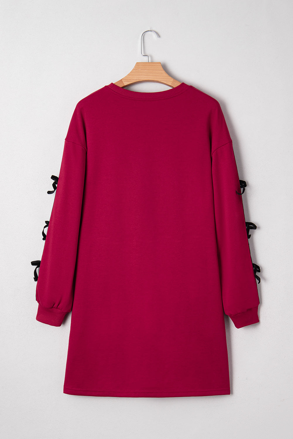 Racing Red Contrast Striped Bow Detail Drop Shoulder Sweatshirt Dress with Pockets