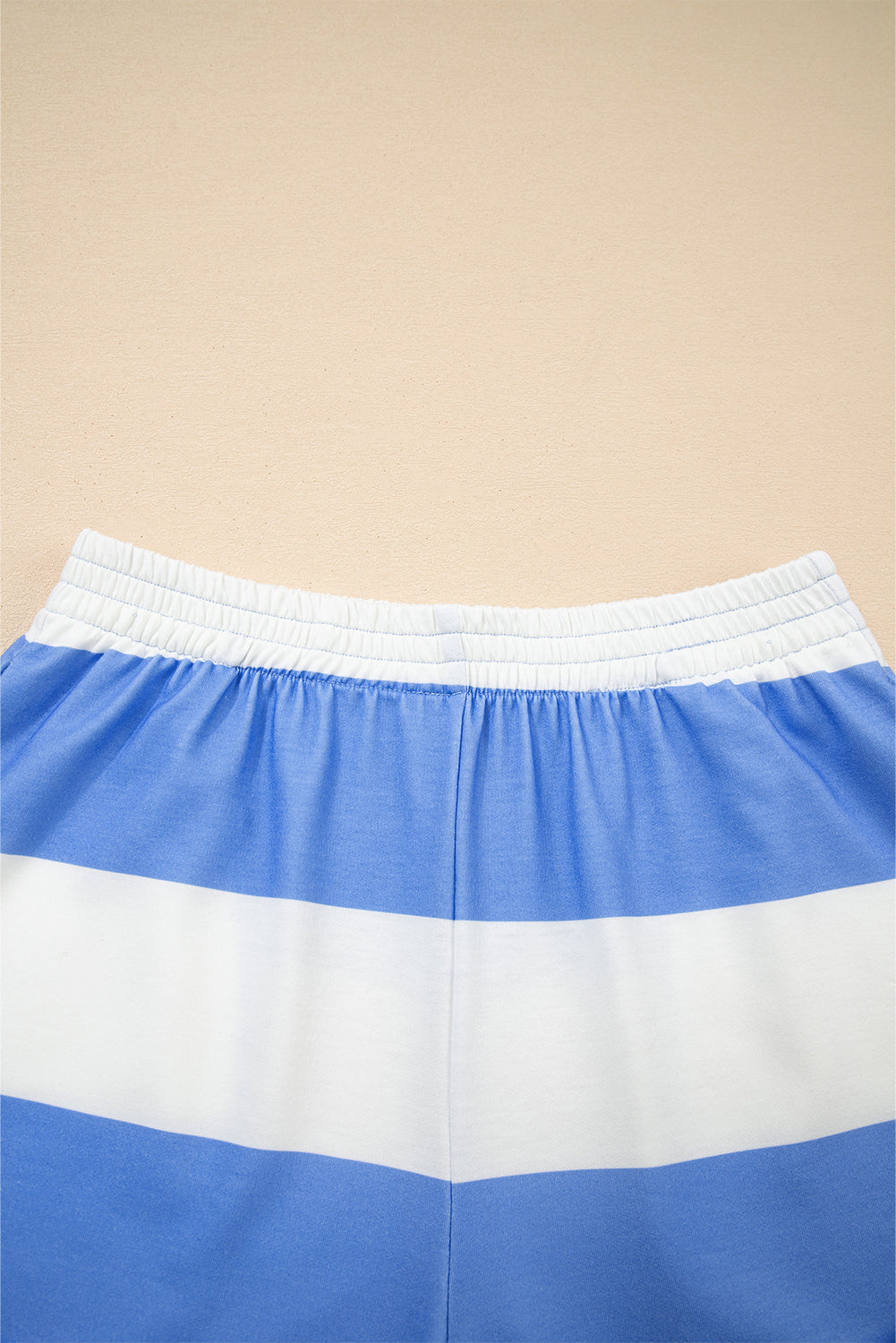Sky Blue Stripe Seam Detail Half Zip Oversize Tee Casual Shorts 2pcs Set