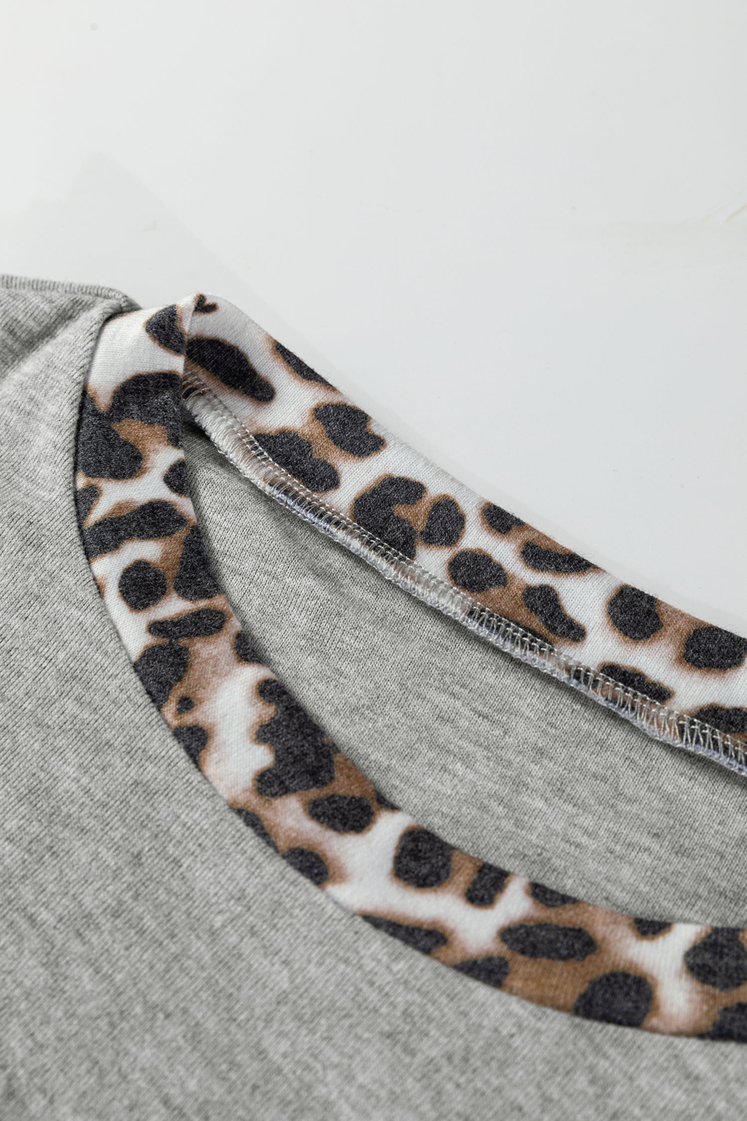 Gray Plus Size Leopard Color Block Patchwork Dolman Sweatshirt