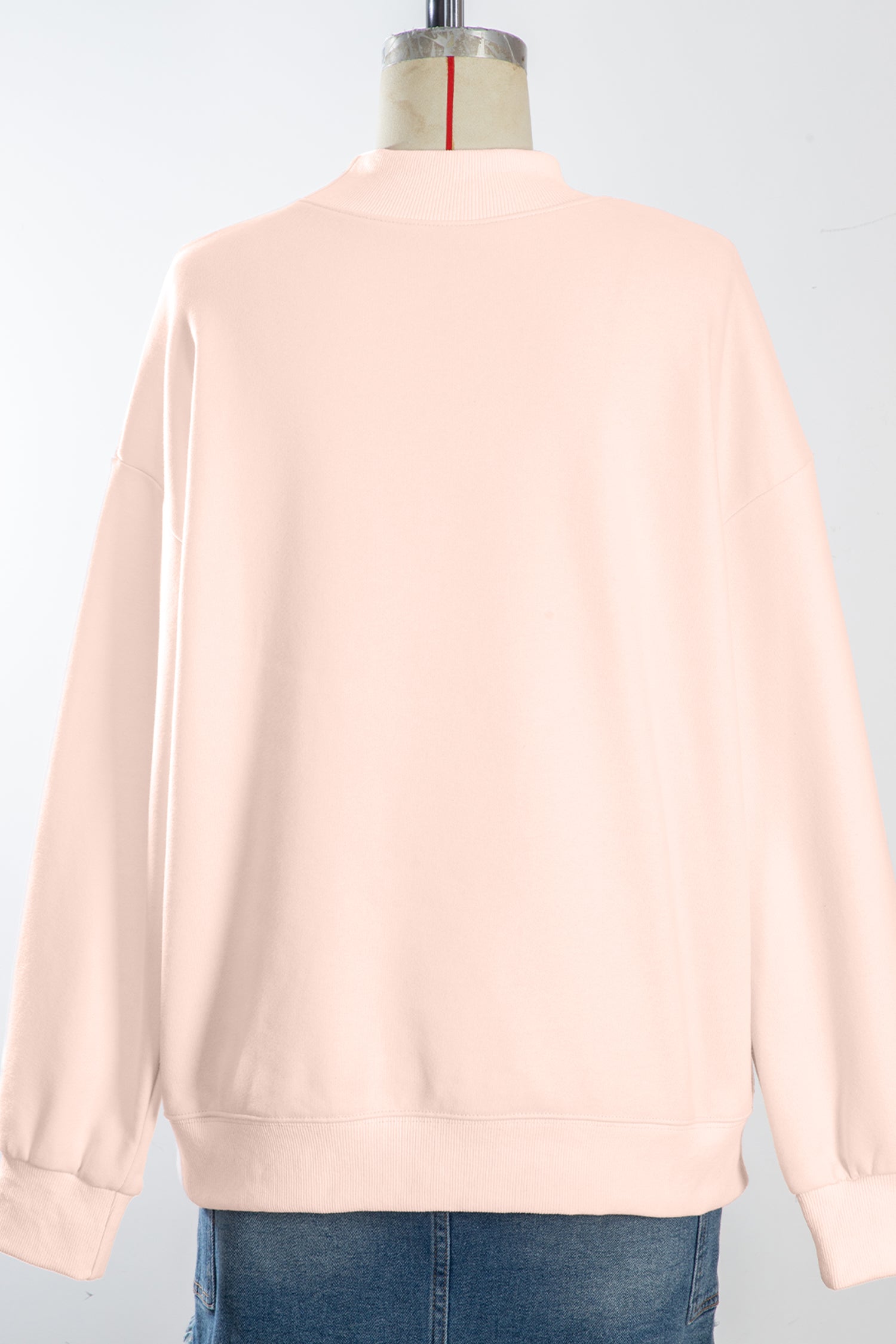 Bright Pink Oversize Blessed Embroidered Mock Neck Sweatshirt