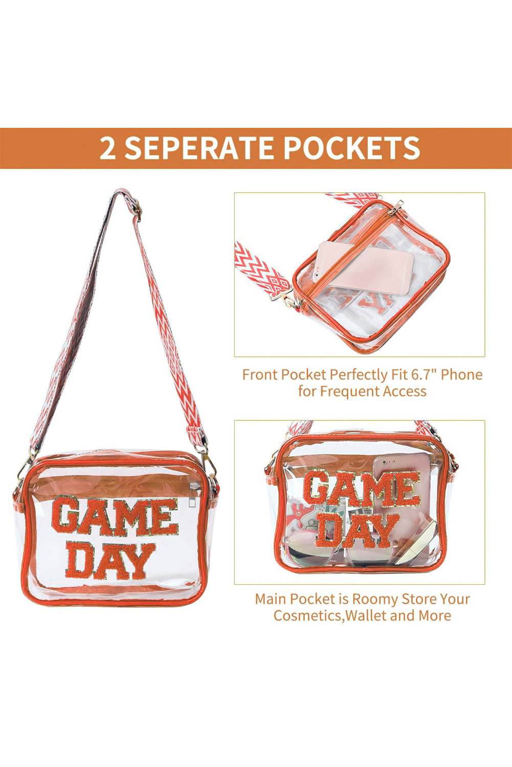 Black GAME DAY Rugby Football Clear Shoulder Bag