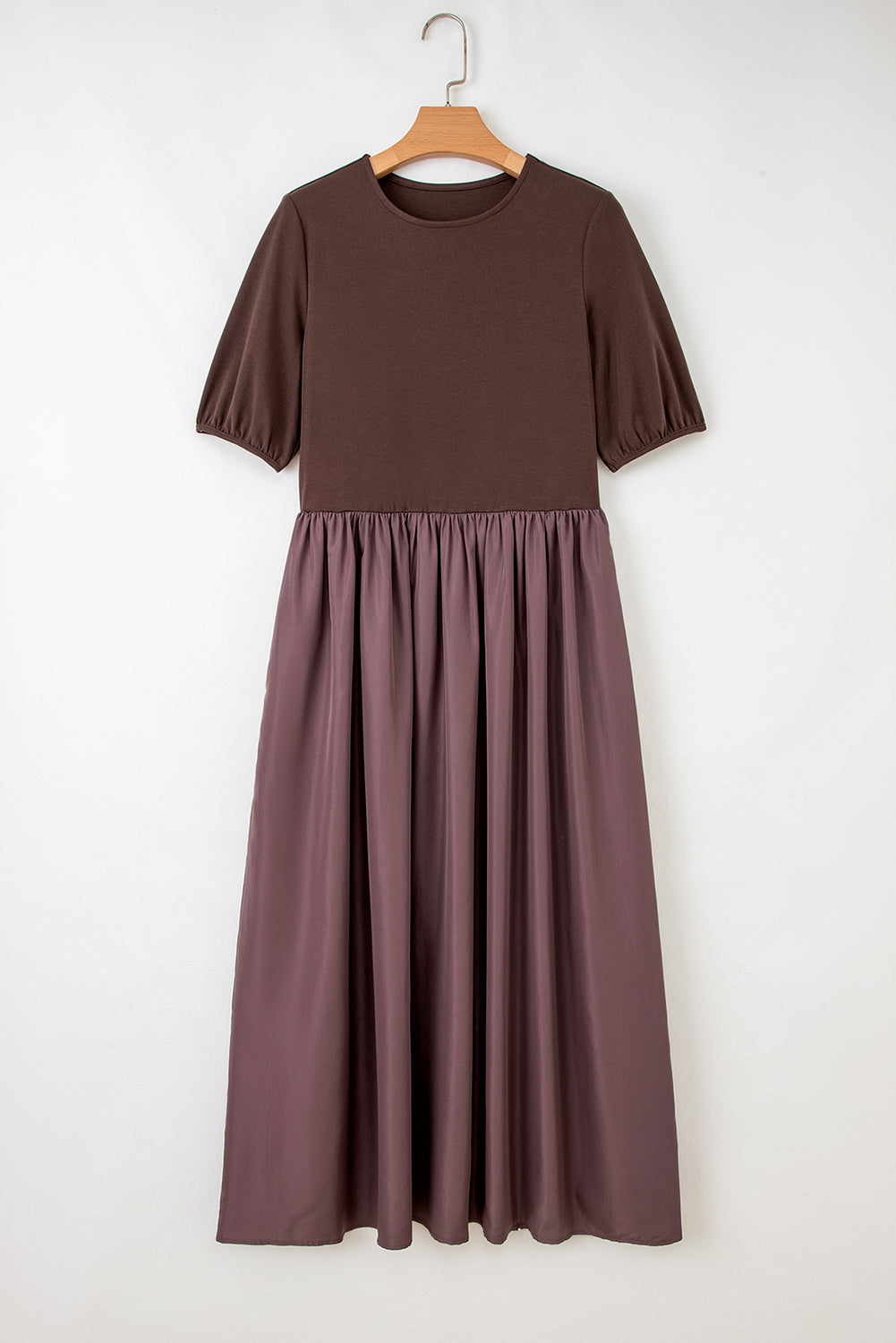 Black Short Sleeve Knit Top Patchwork Pleated Long Dress