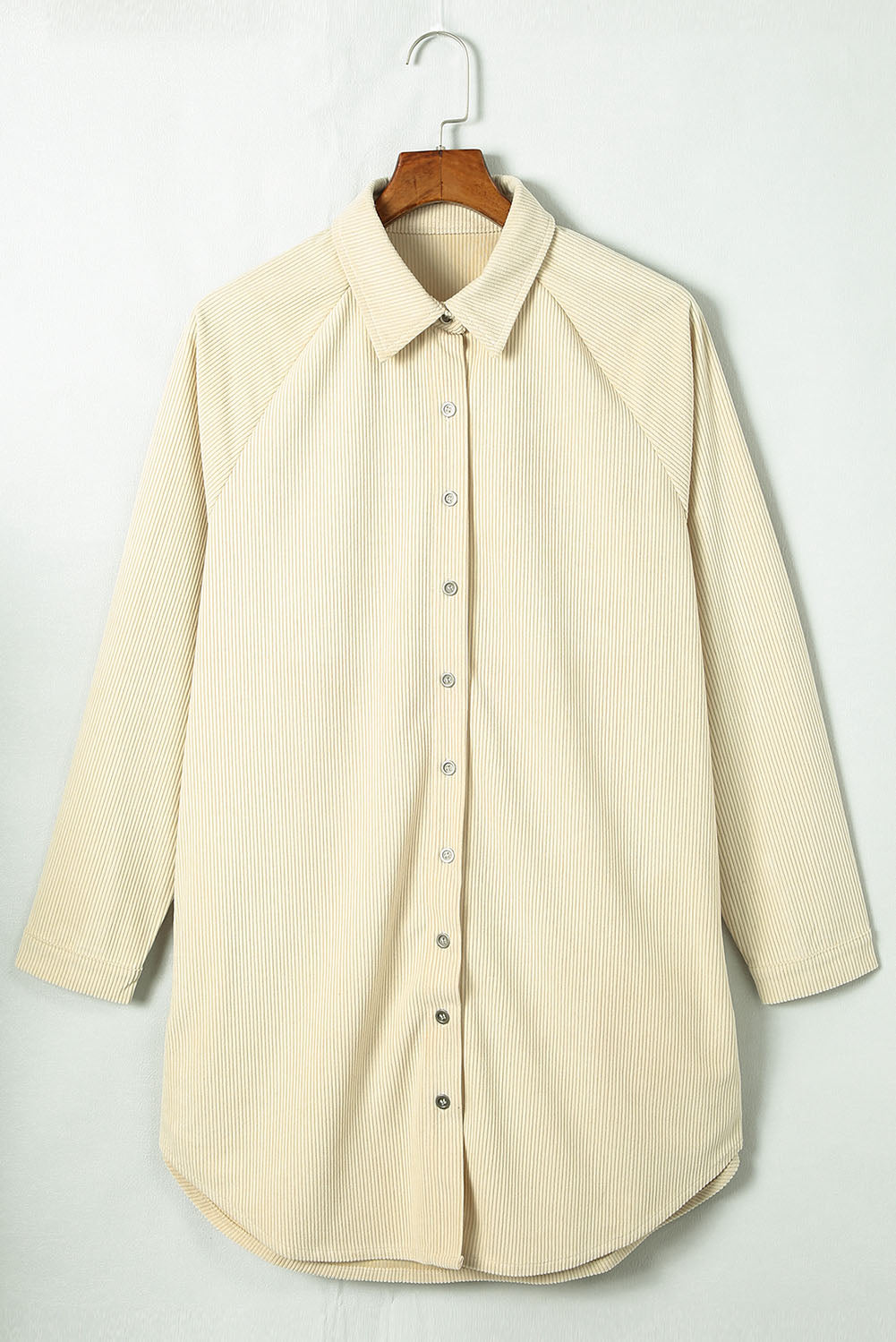Blue Corduroy Shirt Style Full Button Long Sleeve Shift Mini Dress