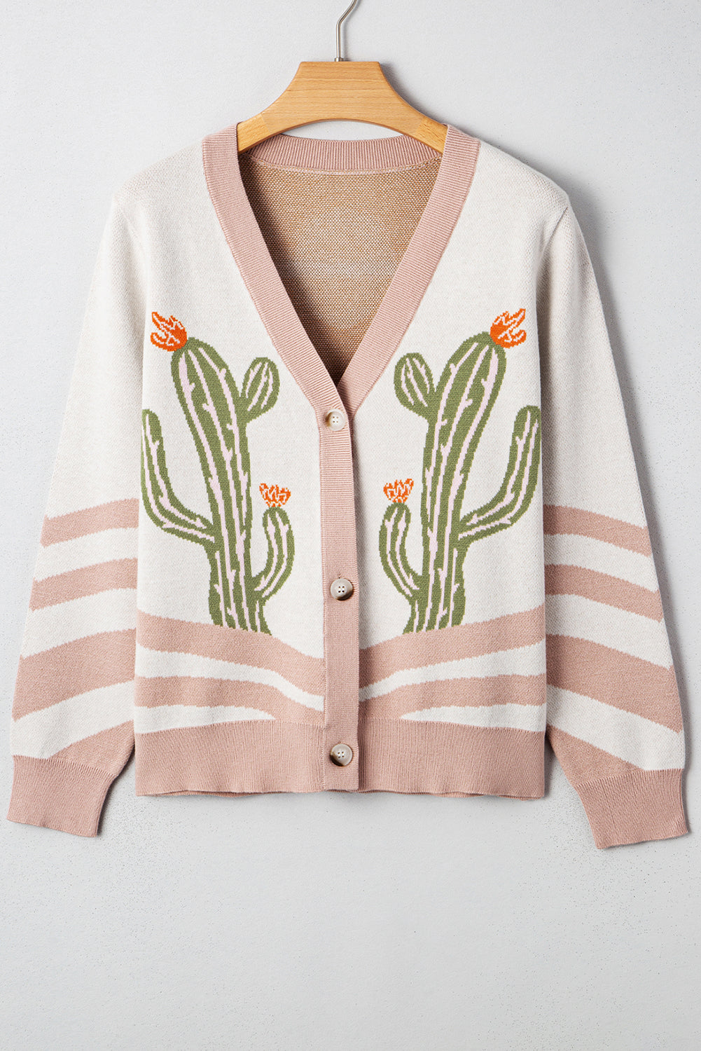 Apricot Western Desert Cactus Print Plus Size Button Cardigan Sweater