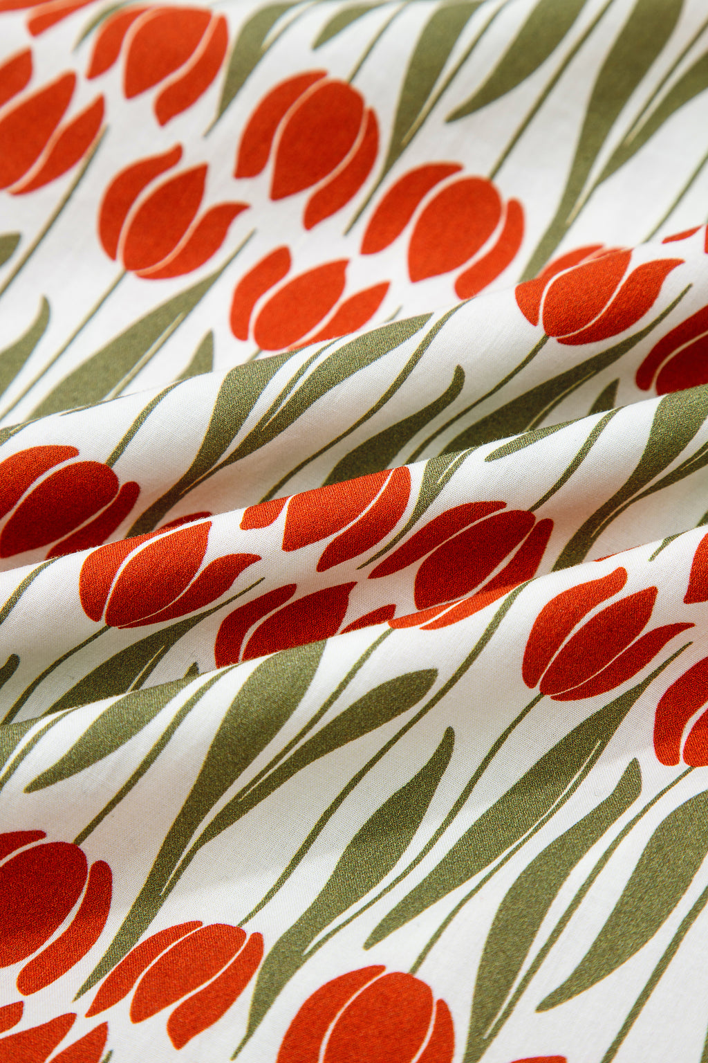 White Tulip Floral Print Cotton Puff Short Sleeve Mini Dress