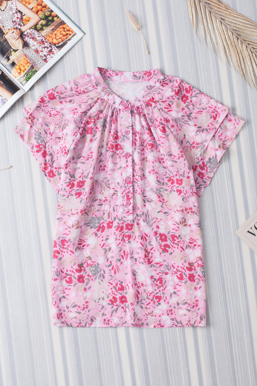 Multicolor Floral Print Wide Ruffle Sleeves Blouse