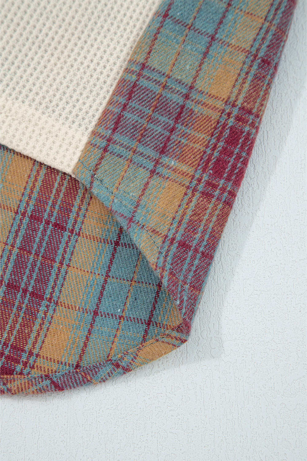 Parchment Plus Size Waffle Colorblock Striped Plaid Patchwork Half Button Pullover