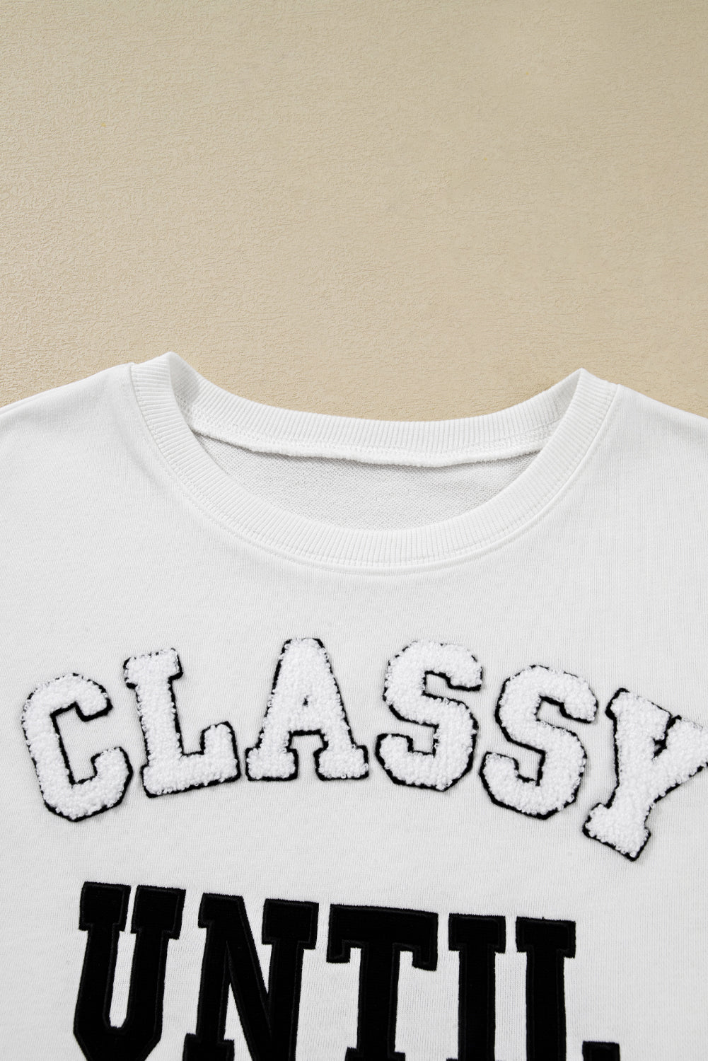 Black CLASSY UNTIL KICKOFF Plush Letter Patched Loose Sweatshirt