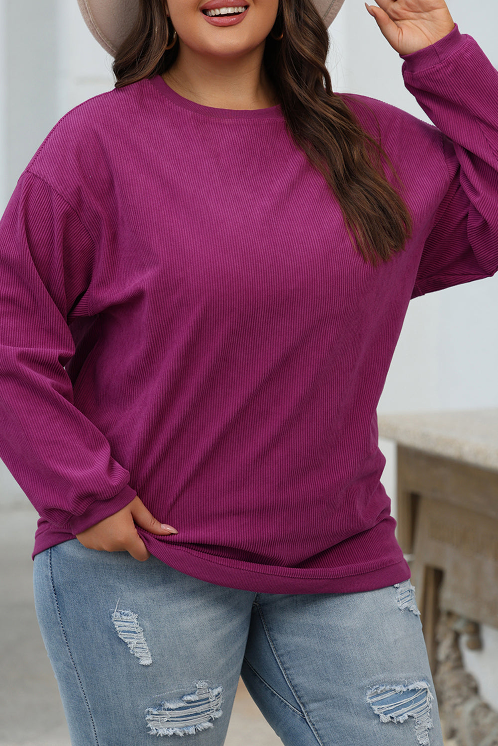 Grass Green Ribbed Corded Oversized Sweatshirt