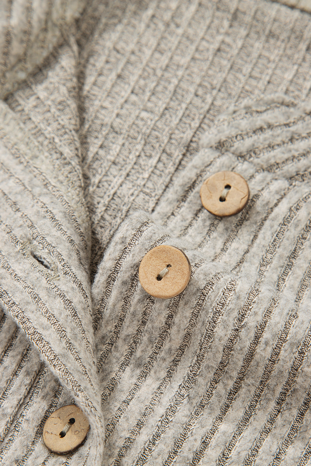 Simply Taupe Plus Size Ribbed Knit Kangaroo Pocket Henley Long Sleeve Top
