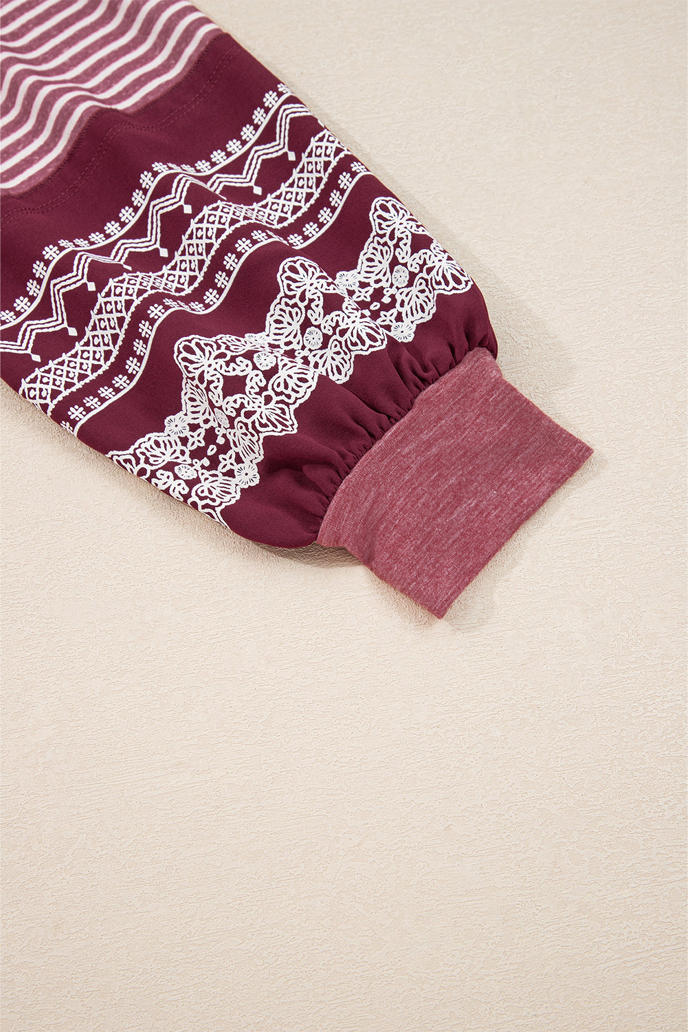 Tillandsia Purple Contrast Print Striped Raglan Long Sleeve Loose Top