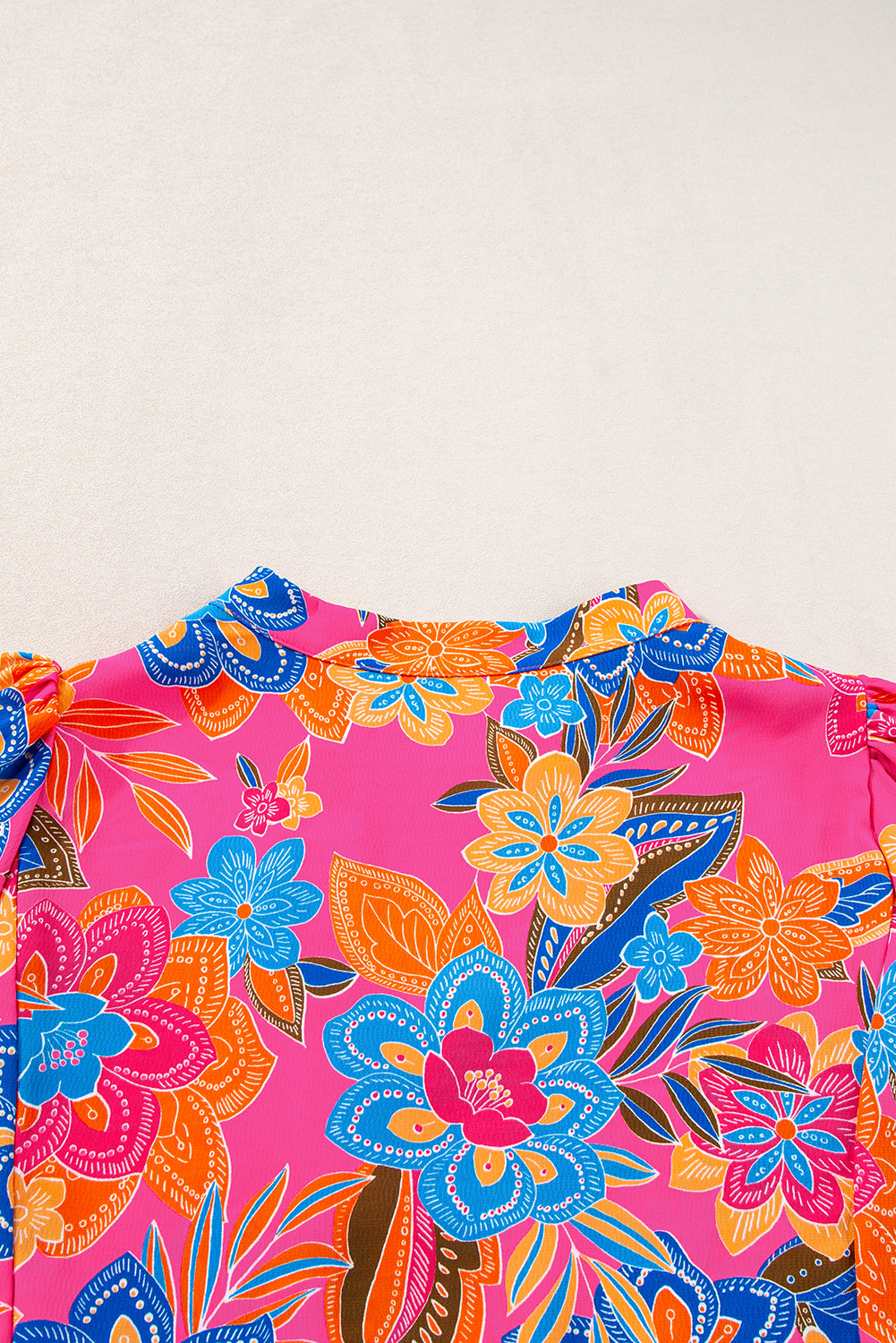 Pink Abstract Printed Puff Short Sleeve Tiered Loose Dress