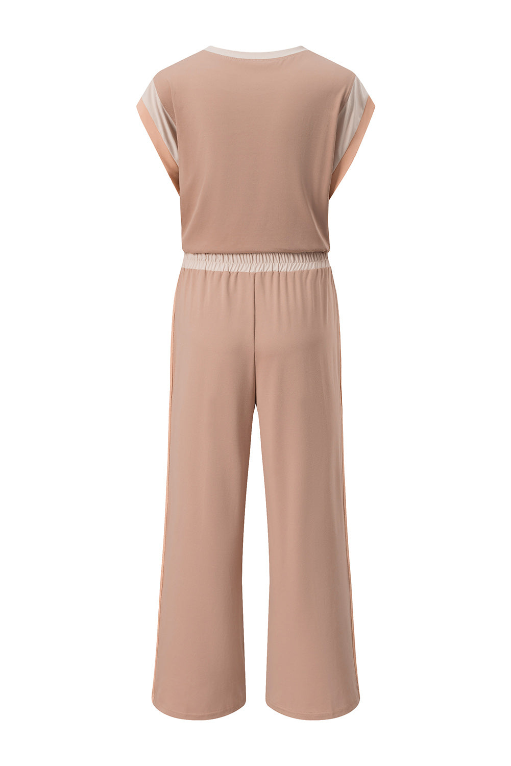 White Color Block Detail Casual Two-piece Set