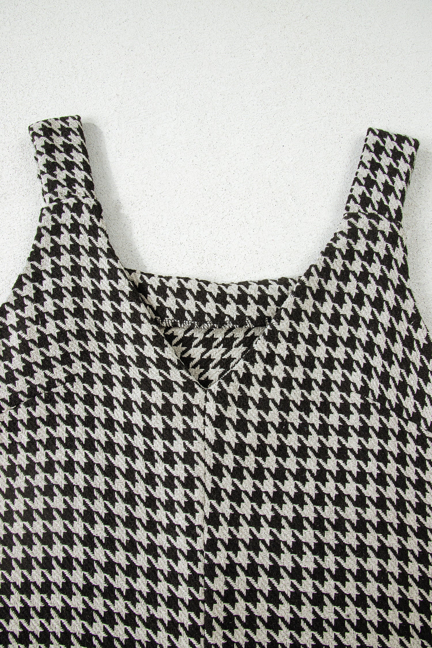 Khaki Houndstooth Print V Neck Sleeveless Mini Dress