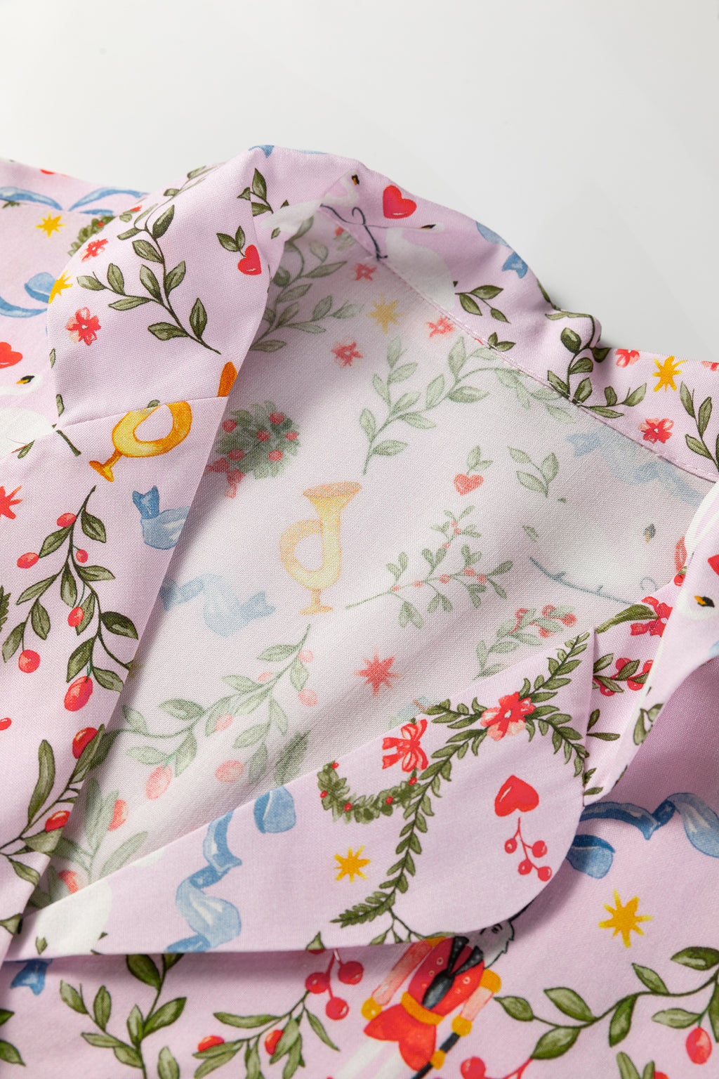 Pink Christmas Holiday Print Nutcracker Long Sleeve Shorts 2pcs Pajama Set