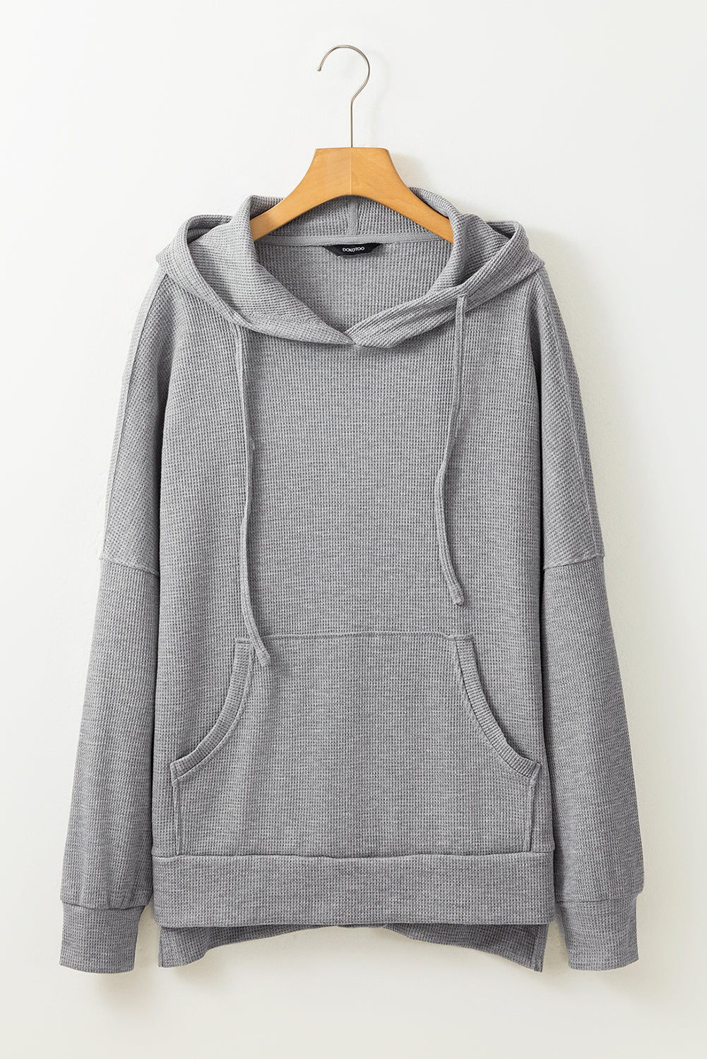 Light Pink Waffle Knit Fleece Lined High Low Oversized Hoodie