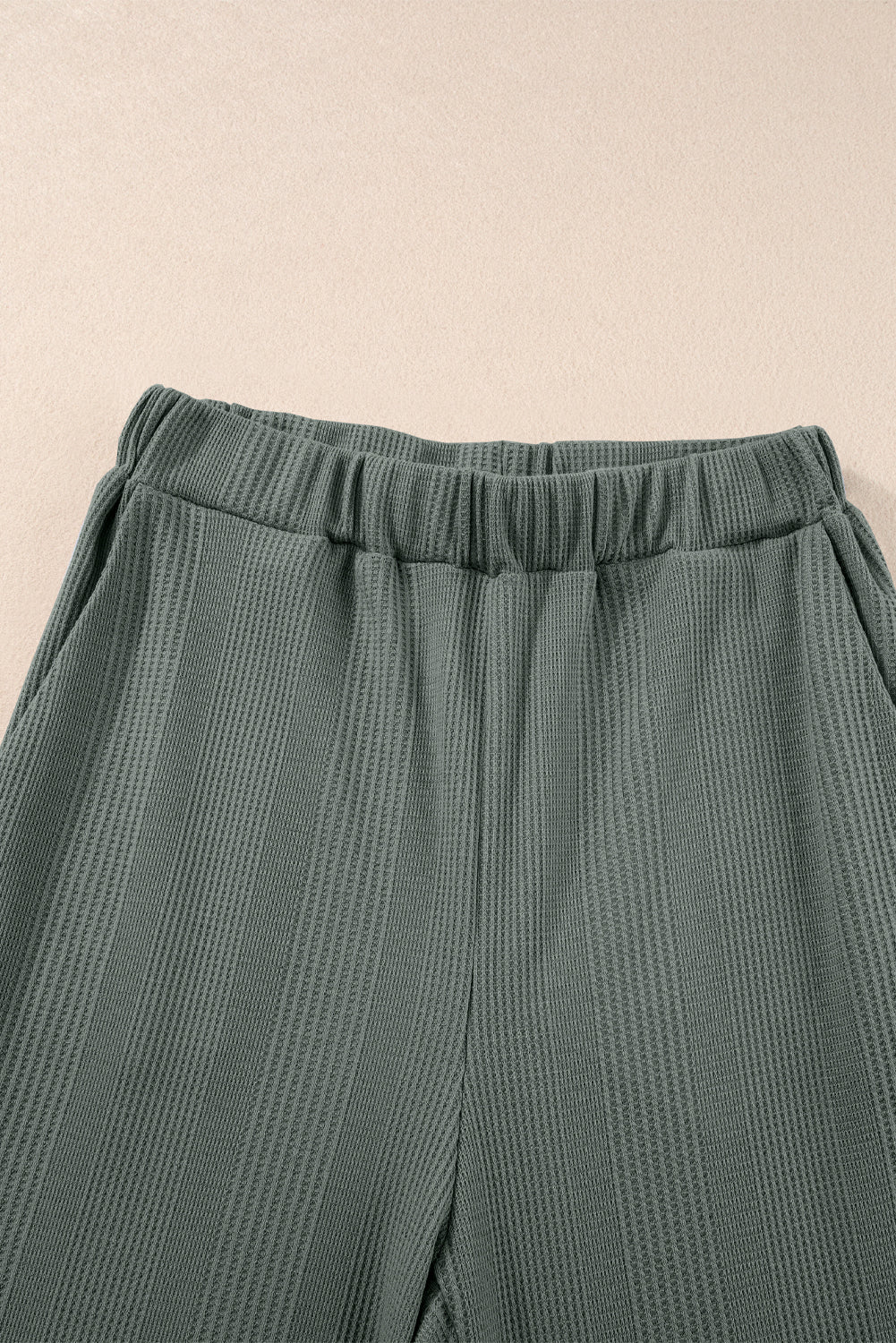 Beau Blue Solid Color Ribbed Ruffle Tank Top and Pants Set