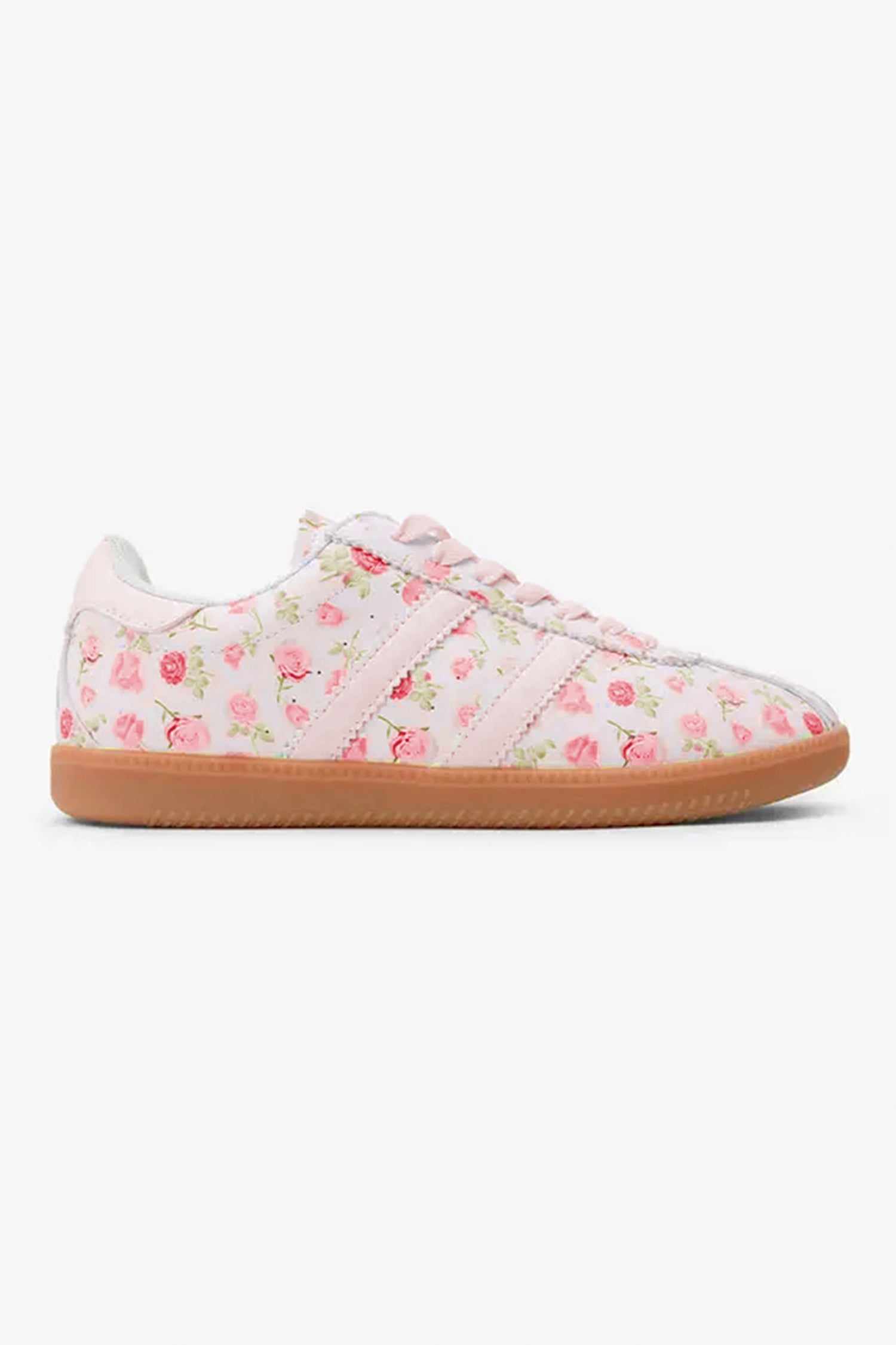 Light Pink Floral Print Lace-up PU Leather Flat Shoes