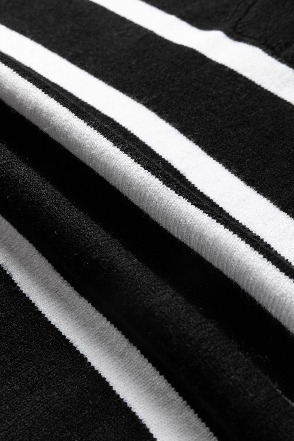 Black Striped O-ring Zip Collared Loose Sweater Mini Dress