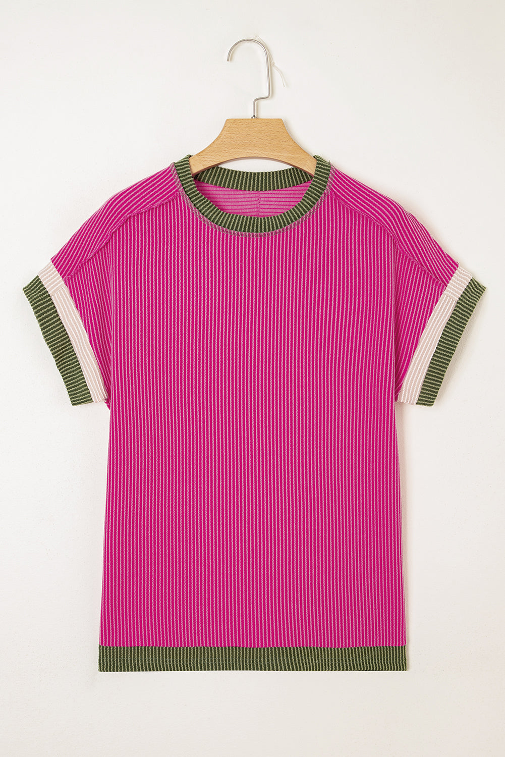 White Textured Knit Exposed Stitching T-shirt