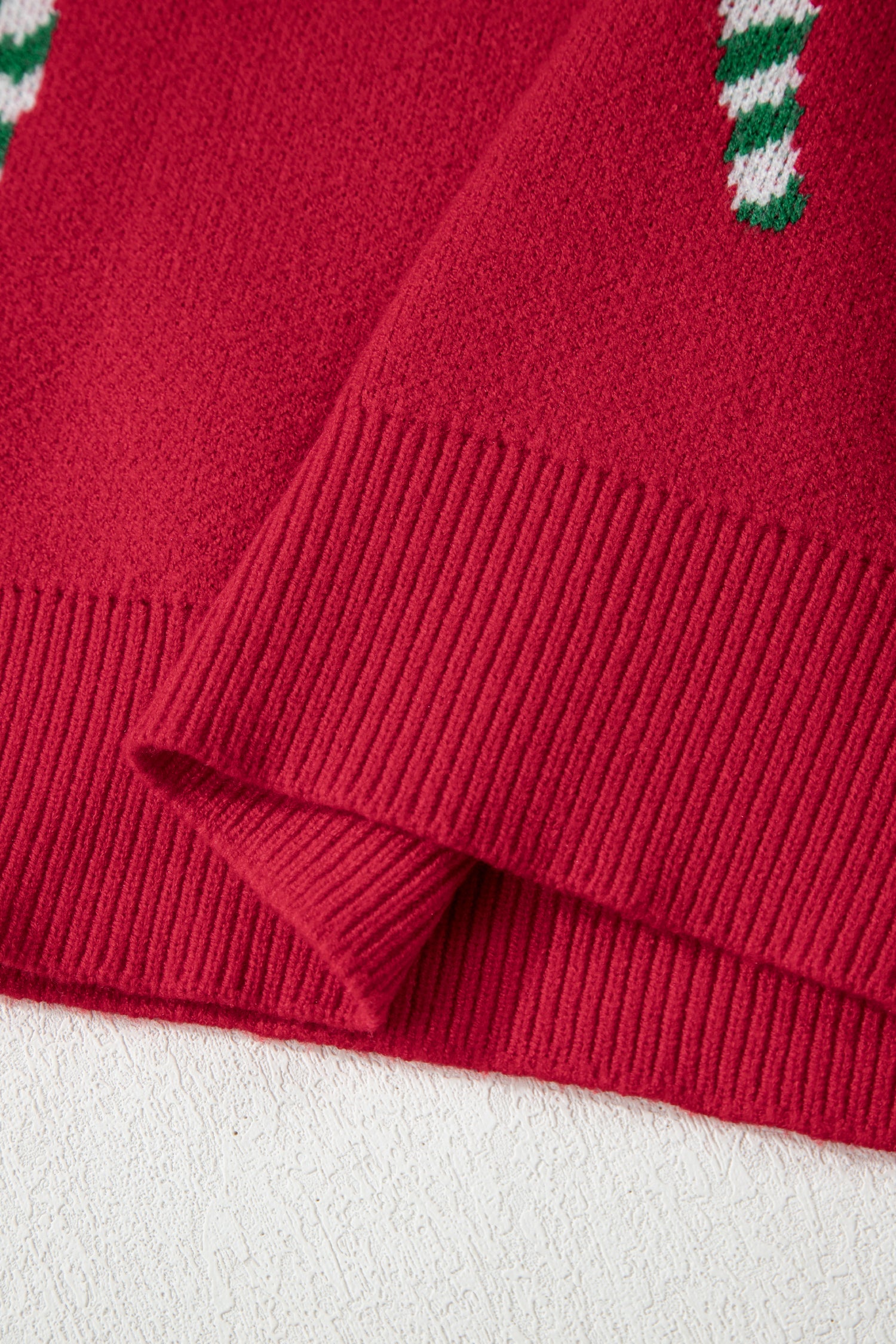 Dark Green Christmas Candy Cane Holiday Drop Shoulder Sweater