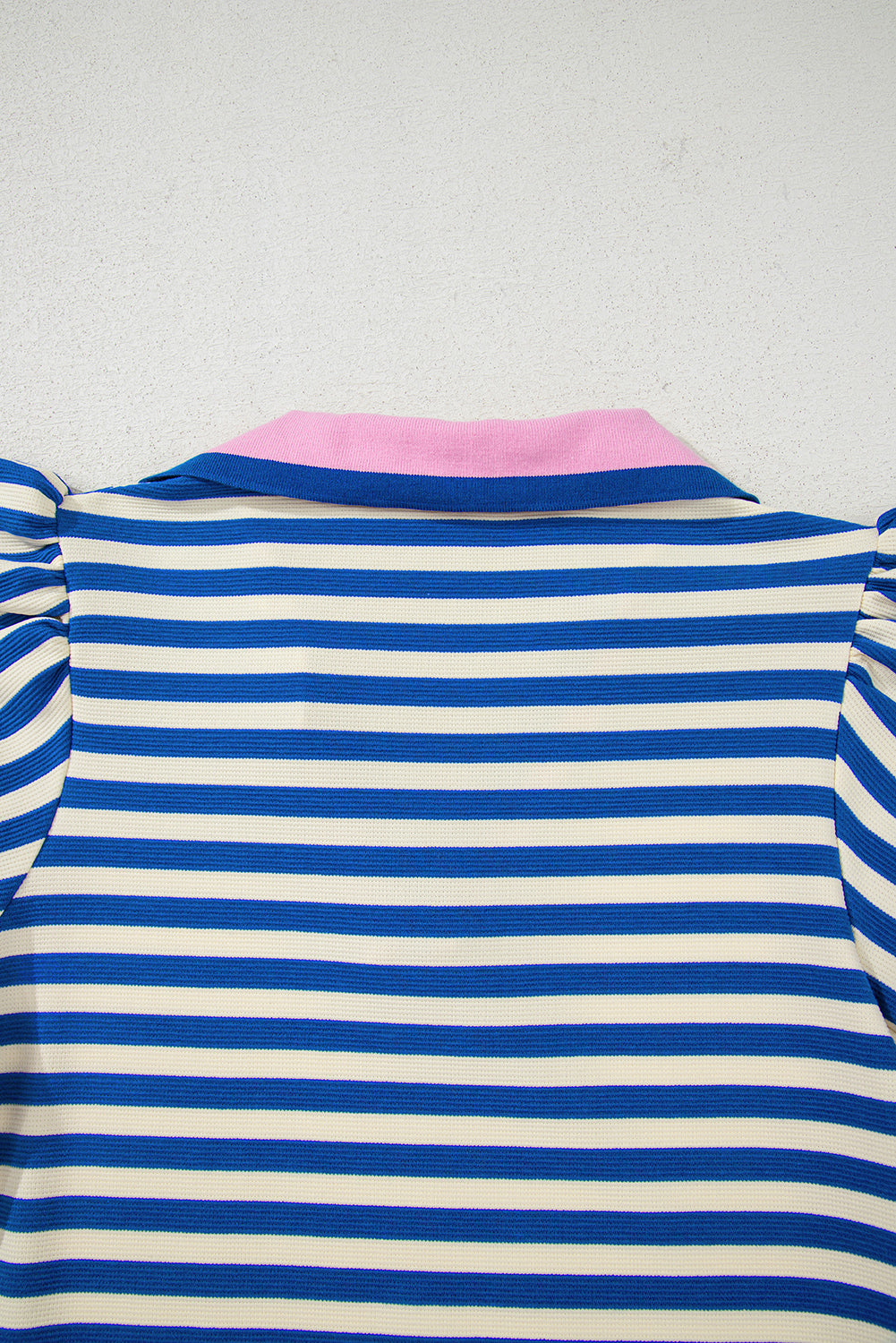 Sachet Pink Stripe Print Contrast Collar Split Neck Flutter Sleeve Short Dress