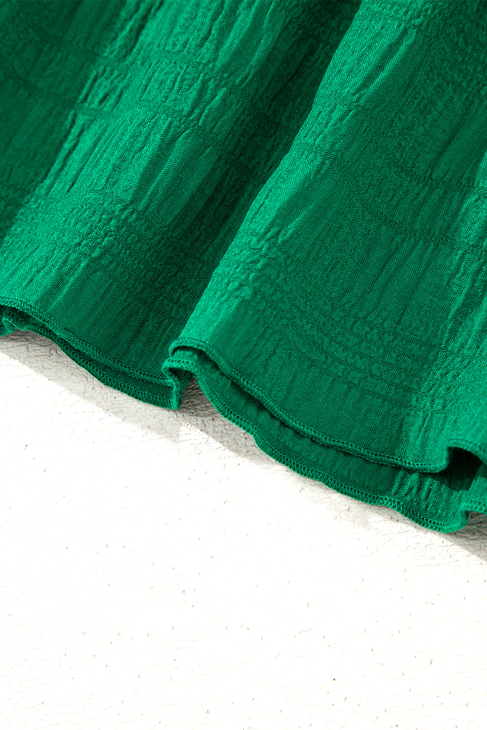Dark Green Textured Ruffled Sleeve Round Neck Top