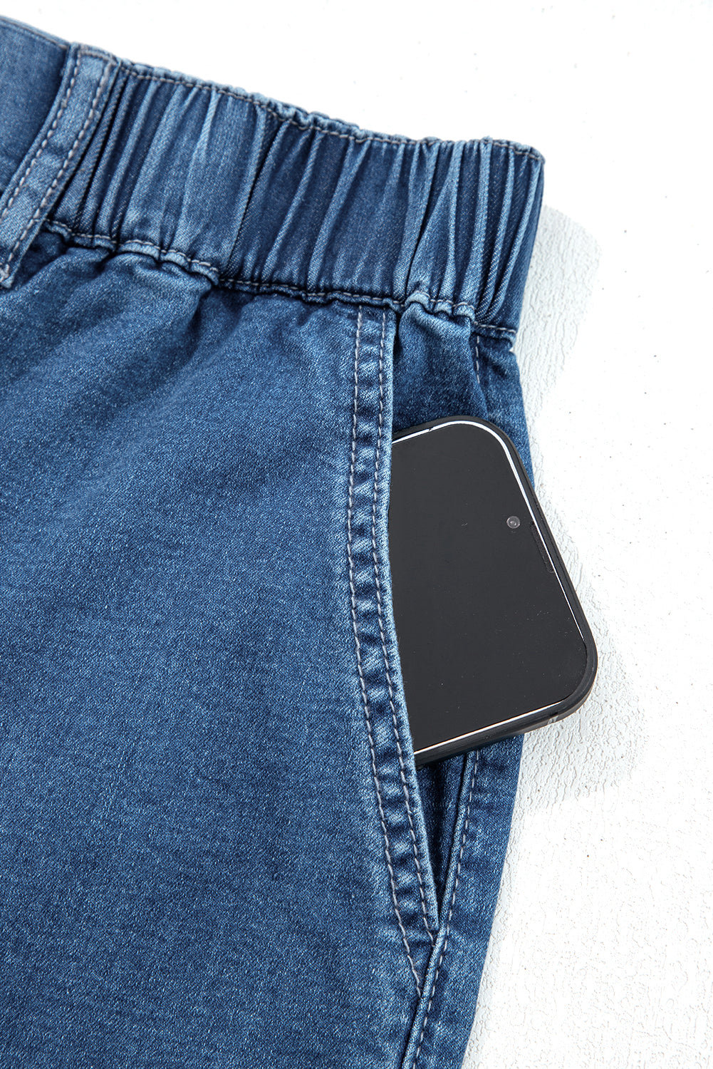 Black Plus Size Elastic Waist Ruffled Wide Leg Denim Pants