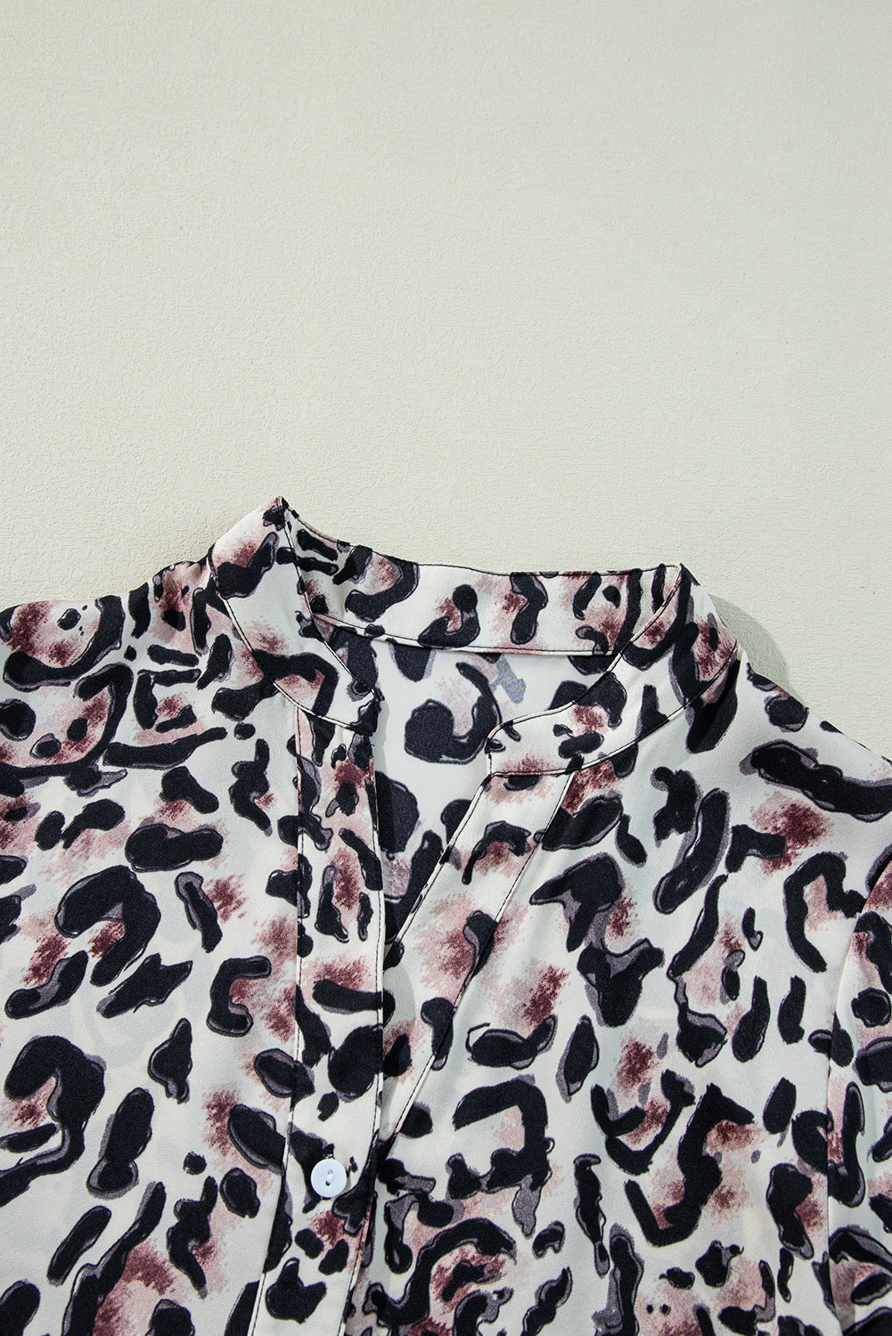 Khaki Leopard Print Buttoned Front 3/4 Sleeve Tiered Ruffled Hem Dress
